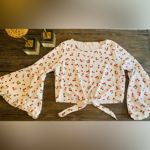 Altar’d State Cherry Blouse! Flare sleeves and so fun! - Picture 1 of 4
